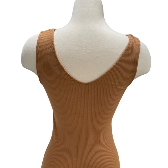 Derek Heart Tan Ribbed Button Front Dress S Bodycon Summer Beach Vibes Casual - Picture 7 of 8